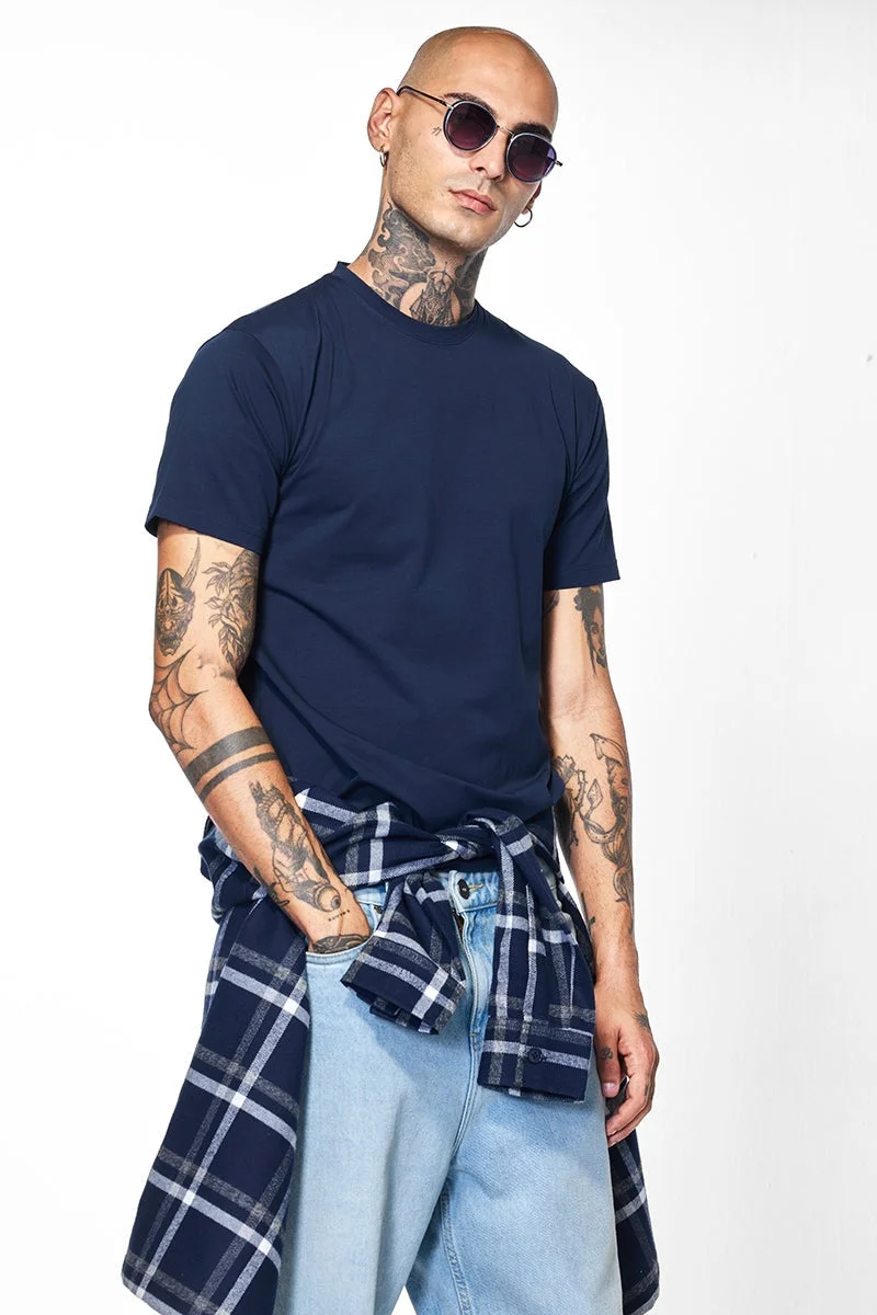 SNITCH Slim Fit Stretch Core Lab Navy T-Shirt